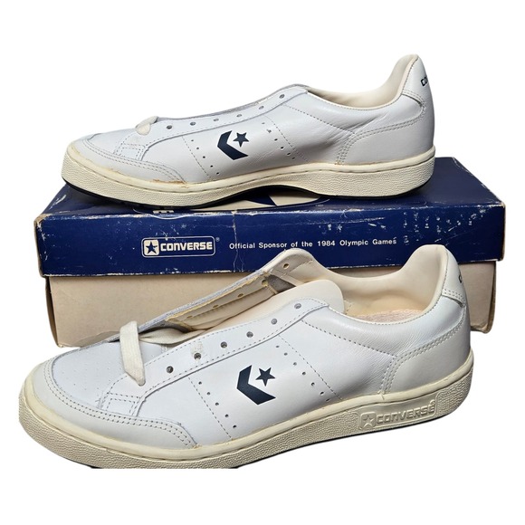 Vintage Converse Jimmy Connors 80s Leather Oxfords with Olympic box Mens 8.5 - Picture 1 of 16